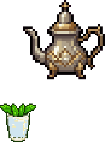 A silver teapot pouring mint tea into a glass