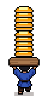 The runner, seen from behind, with a tall pile of loaves on the board on his head